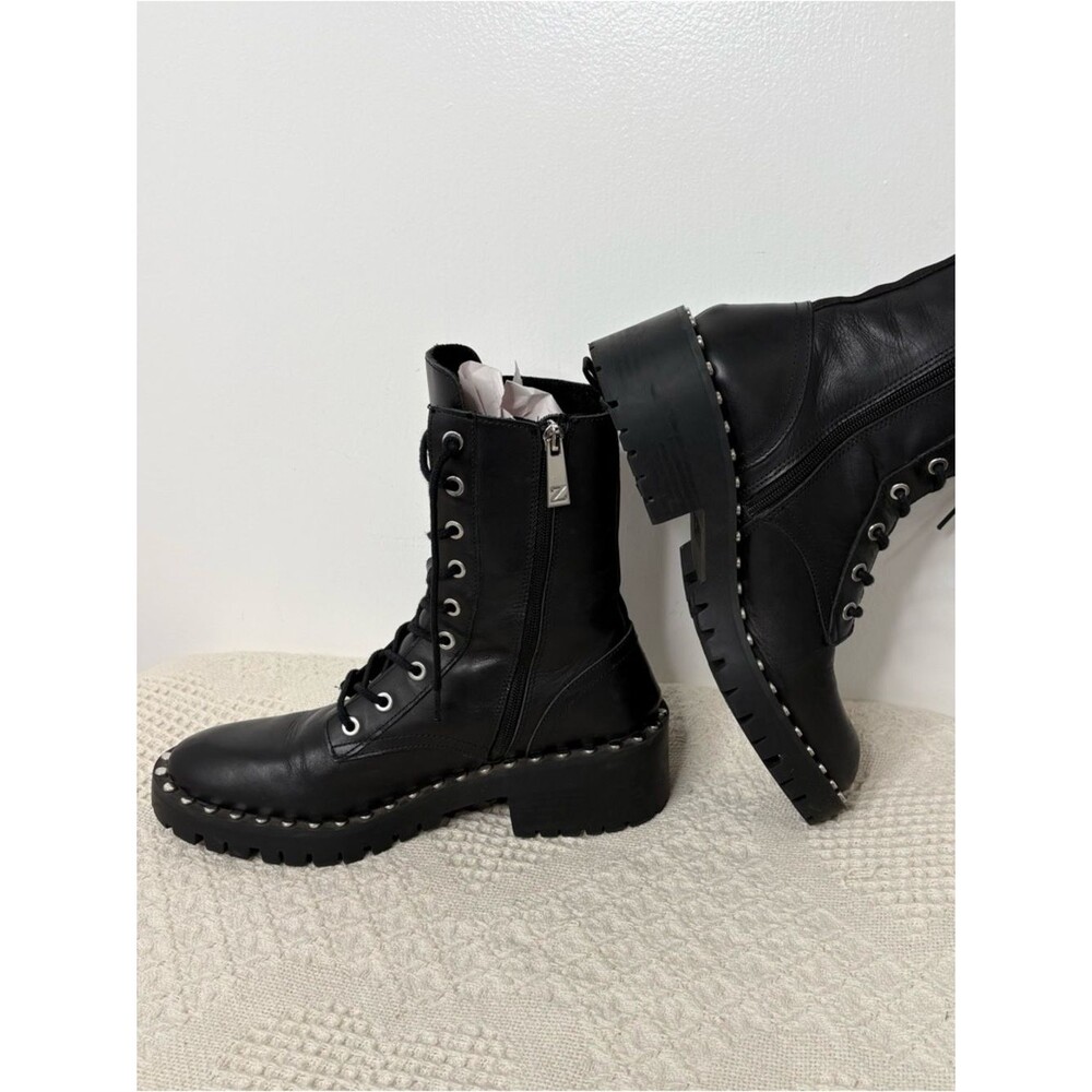 Zara Women’s Black Lace-Up Platform Combat Boots Studded - Picture 8 of 10